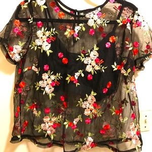 Forever 21 Mesh Floral Top
